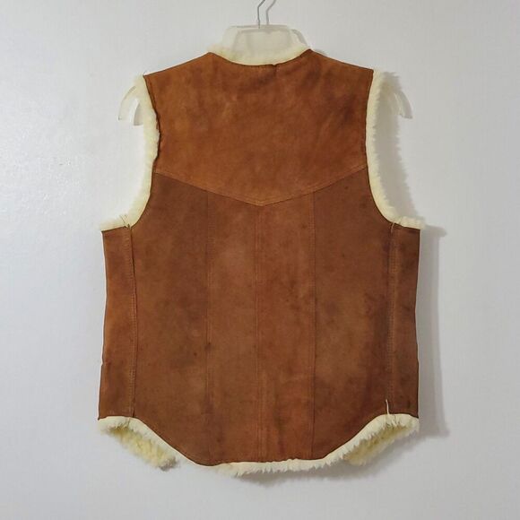 Wrangler Mens Sz Small Leather Sherpa Lined Vest Western Distressed - Picture 2 of 6
